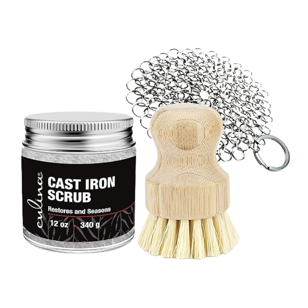 Cast Iron Cleaning & Restoring Scrub & Brush & Stainless Scrubber