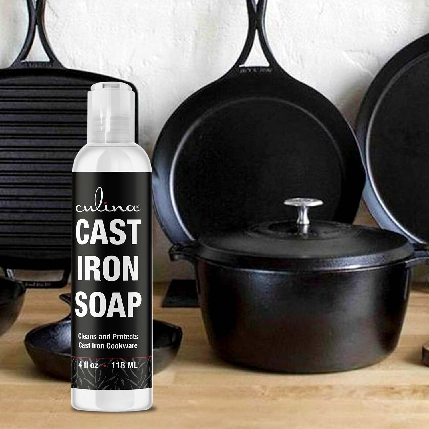 Cast Iron Soap by Culina - cast iron cleaner Cleans and Protects Cast Iron Cookware, Kosher Certified 4oz - LivanaNatural