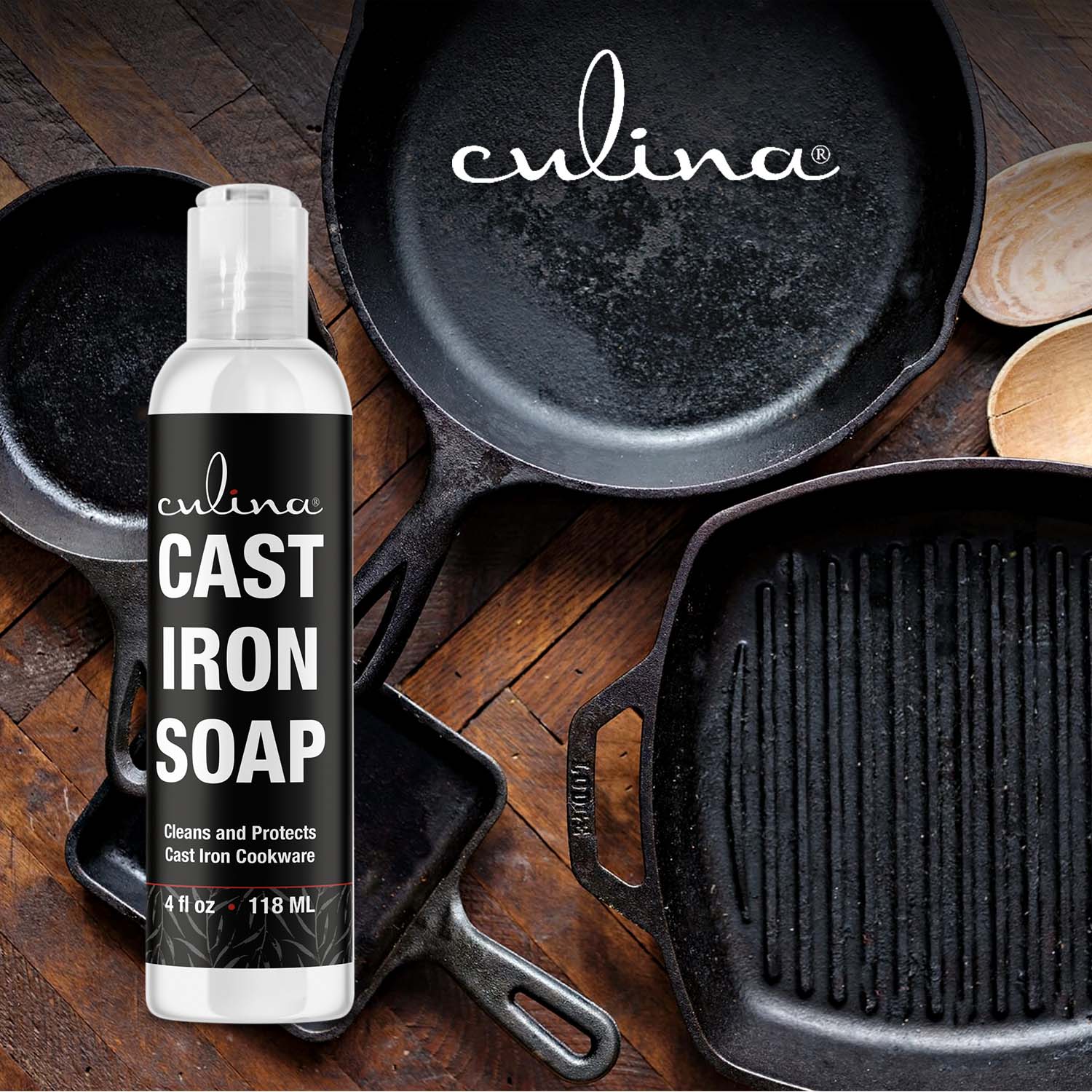 Cast Iron Soap by Culina - cast iron cleaner Cleans and Protects Cast Iron Cookware, Kosher Certified 4oz - LivanaNatural