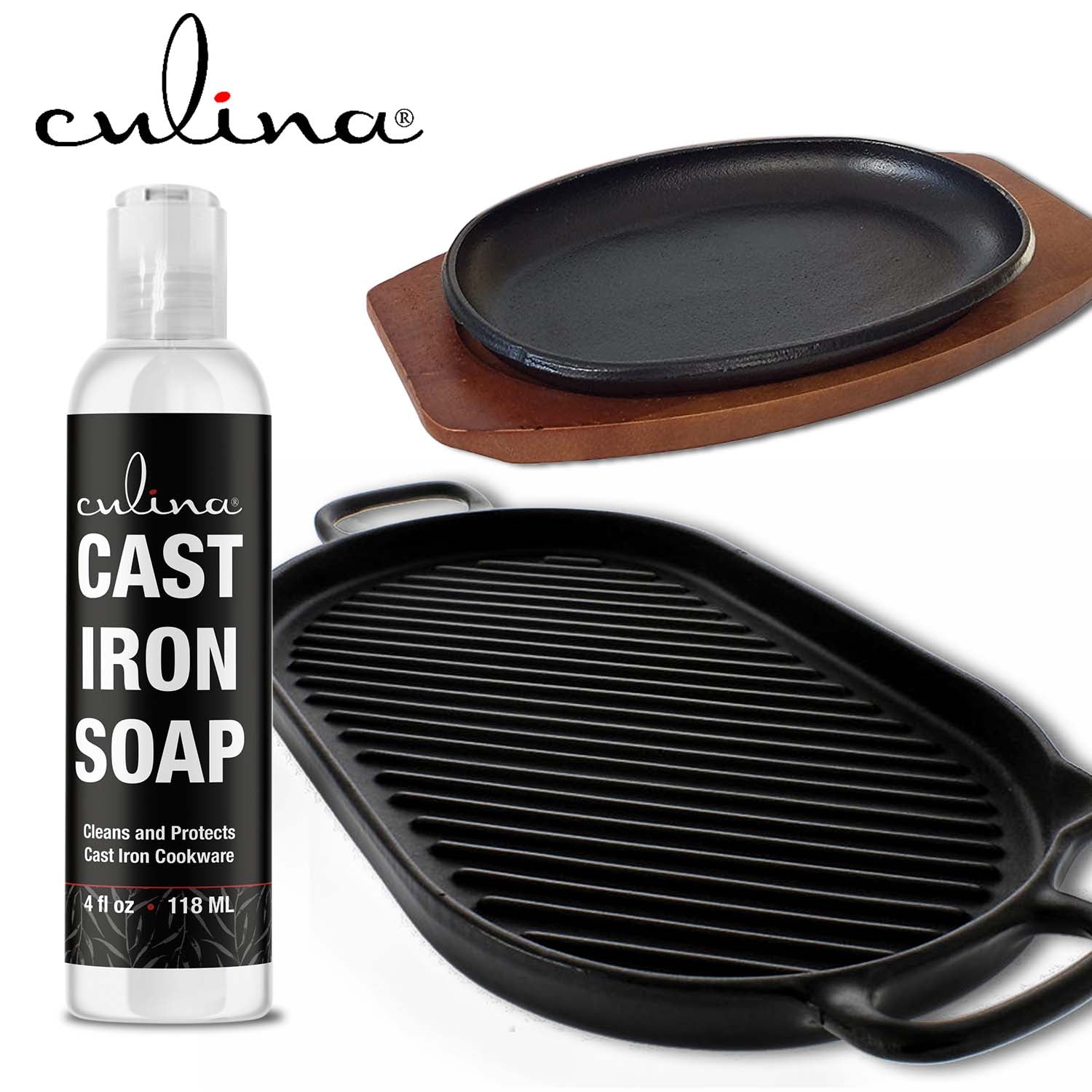 Cast Iron Soap by Culina - cast iron cleaner Cleans and Protects Cast Iron Cookware, Kosher Certified 4oz - LivanaNatural
