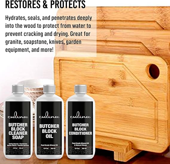 Culina Food-Grade Mineral Oil, Soap & Conditioner for Cutting Boards, Countertops & Butcher Blocks