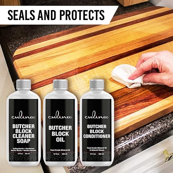 Culina Food-Grade Mineral Oil, Soap & Conditioner for Cutting Boards, Countertops & Butcher Blocks