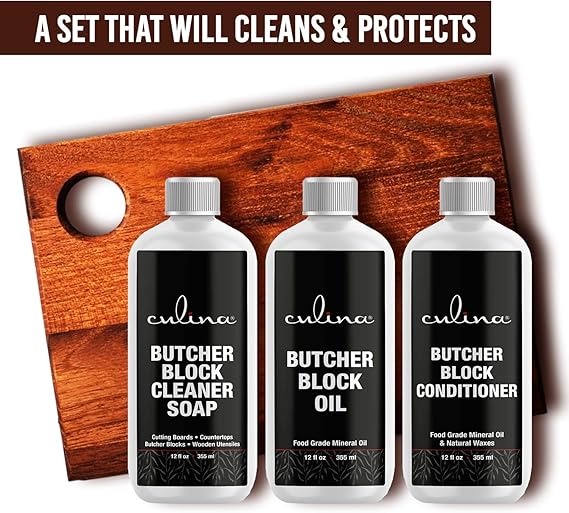 Culina Food-Grade Mineral Oil, Soap & Conditioner for Cutting Boards, Countertops & Butcher Blocks