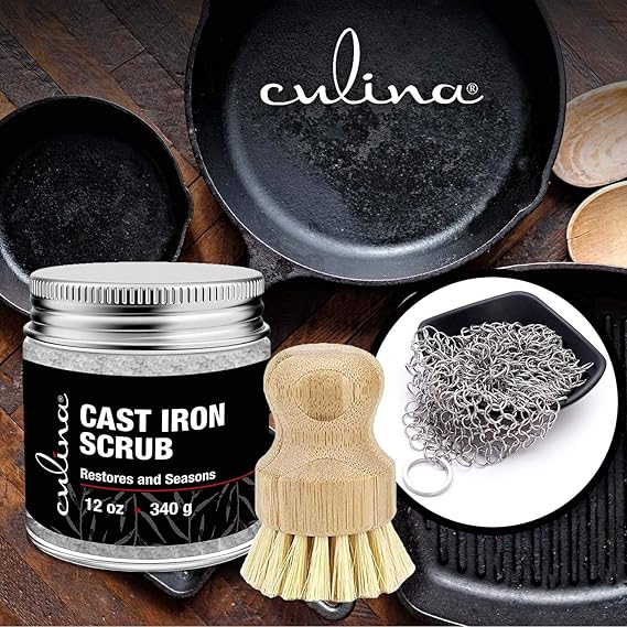 Cast Iron Cleaning & Restoring Scrub & Brush & Stainless Scrubber