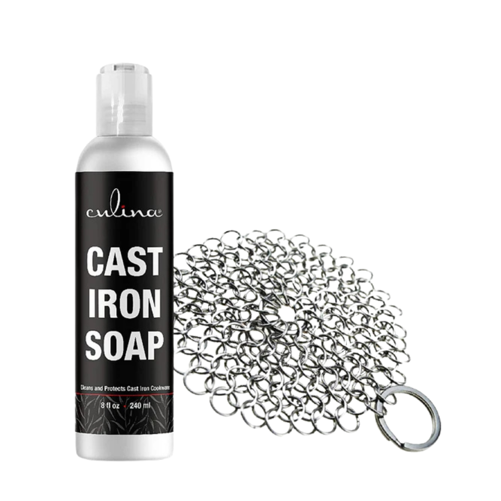 Culina Cast Iron Soap & Stainless Scrubber | All Natural Ingredients | Best for Cleaning, Non-stick Cooking & Restoring | for Cast Iron